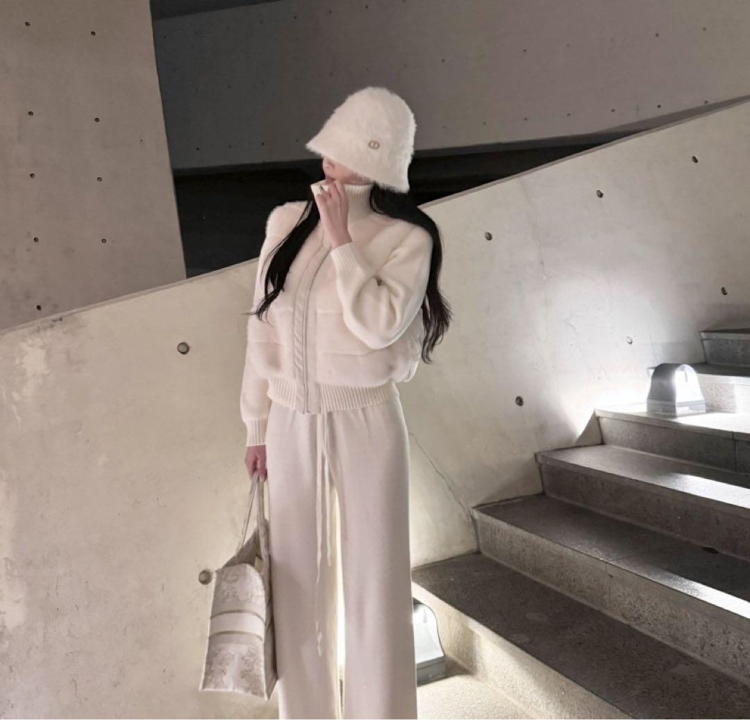 即日発送 2WAYニットスリーブエコファー ダウンジャンパー　/b3