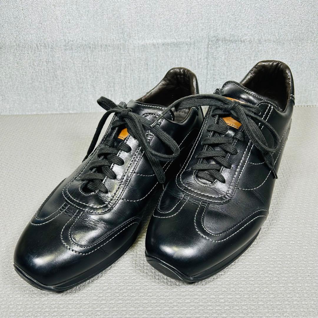 希少美品 Santoni サントーニ 高級レザースニーカー ブラック25.5ｃｍ