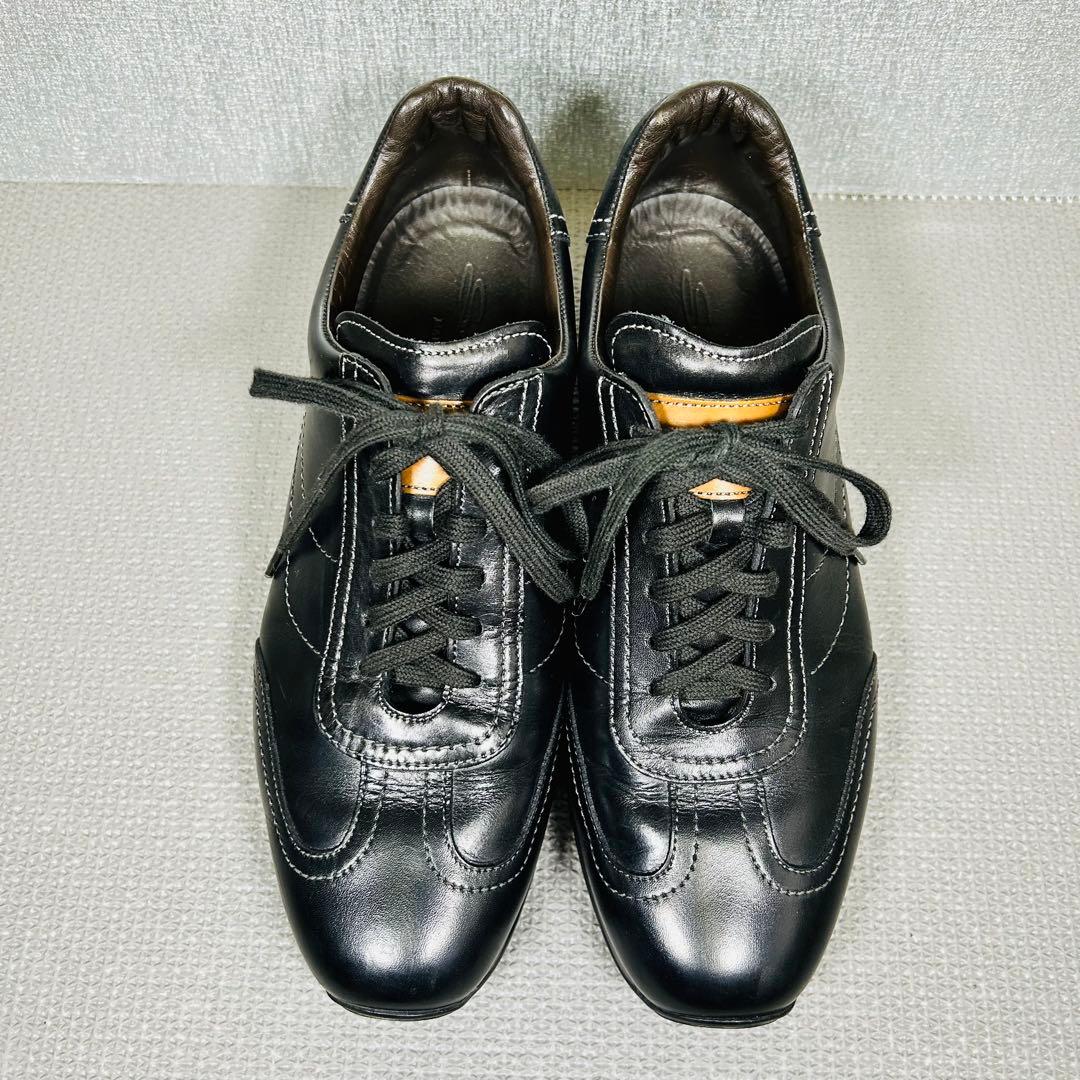 希少美品 Santoni サントーニ 高級レザースニーカー ブラック25.5ｃｍ