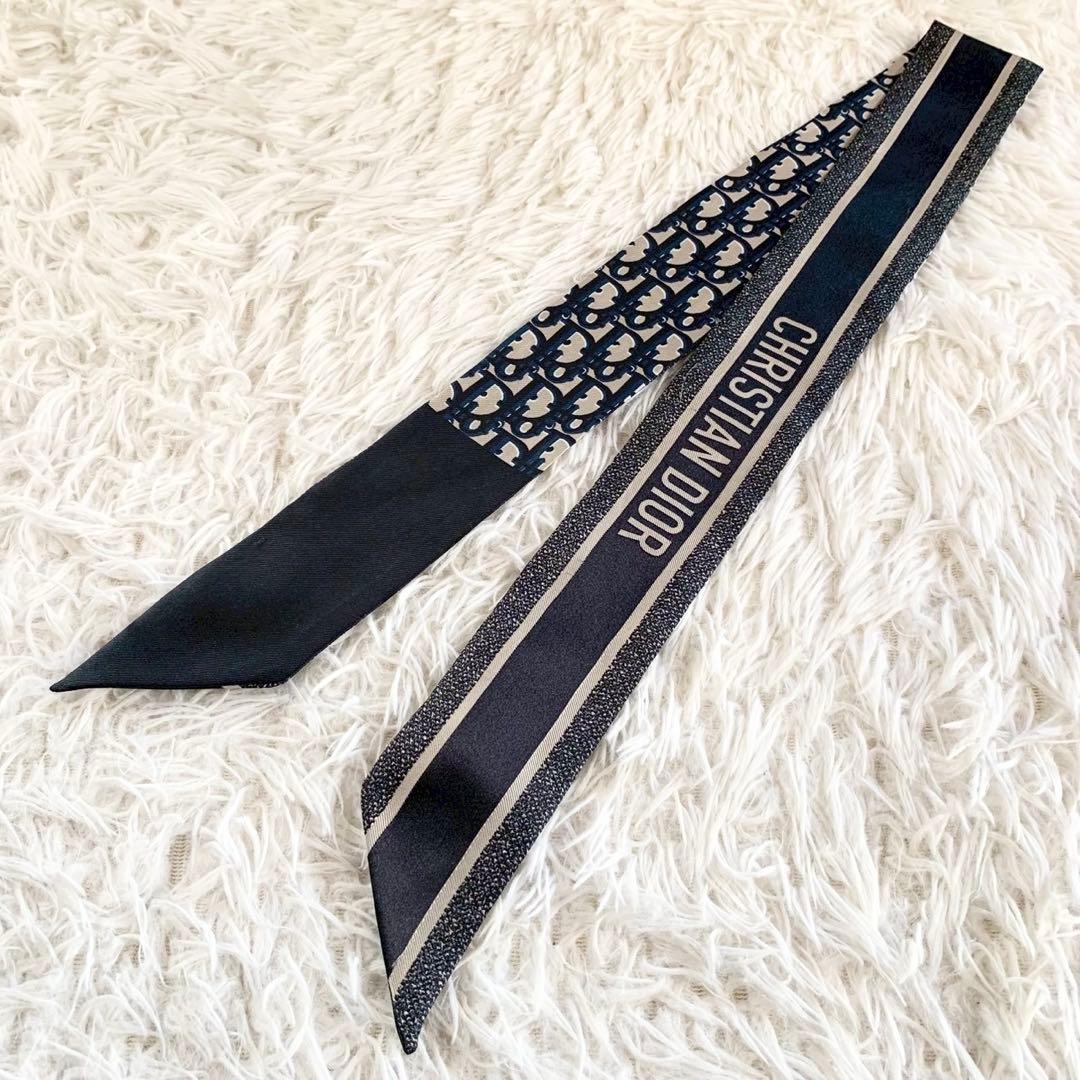 クリスチャンディオール　ミッツァ　トロッター　オブリーク　リボンスカーフ　シルク