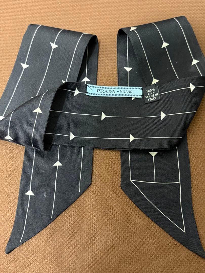 PRADA プラダ シルク100% リボンスカーフ ヘアバンド スカーフ