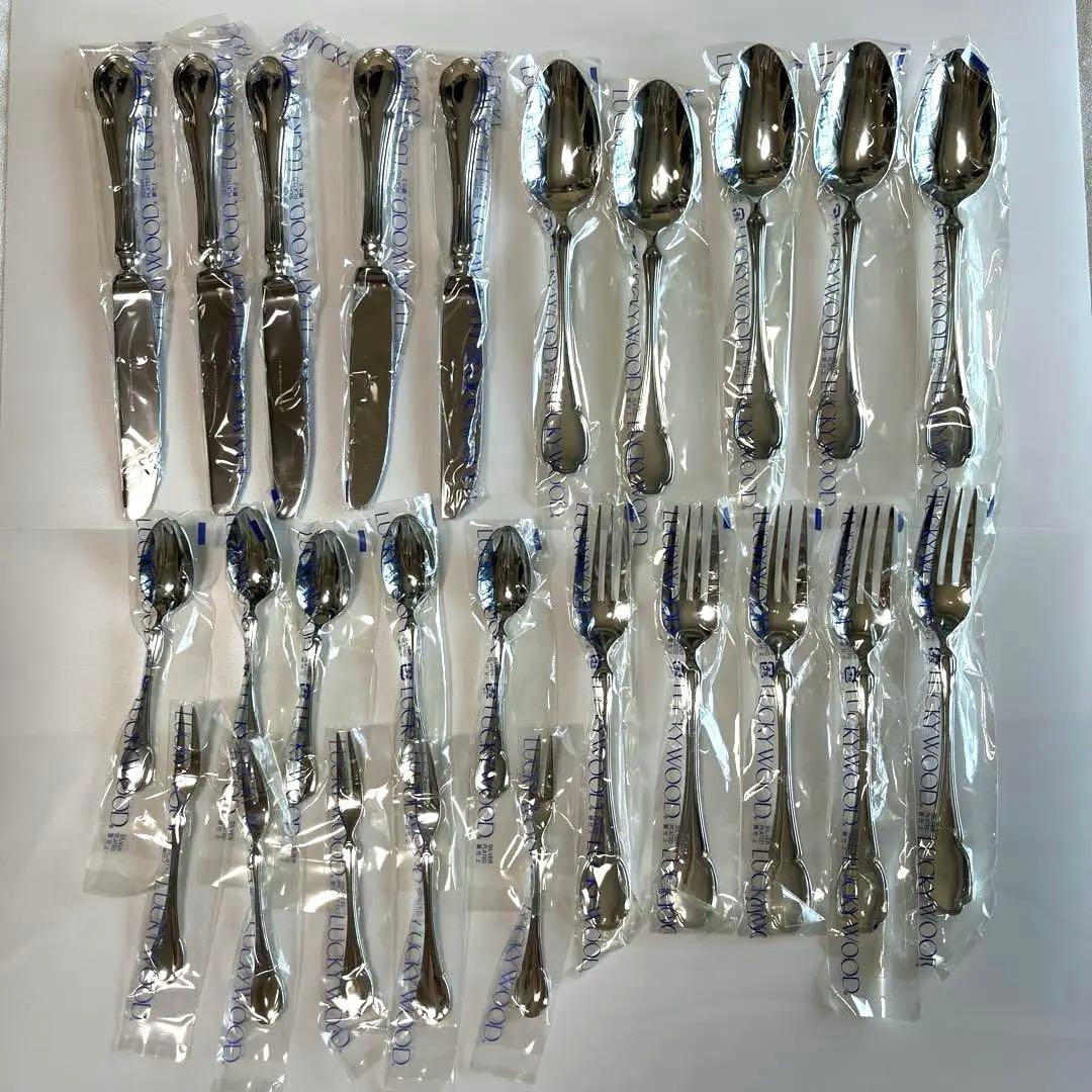 LUCKY WOOD カトラリー５客用 25本　ステンレス シルバーレーク