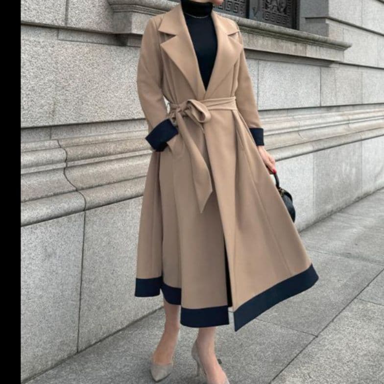 ジェンヌ　トレンチコート　秋　春　ベージュ　バイカラー