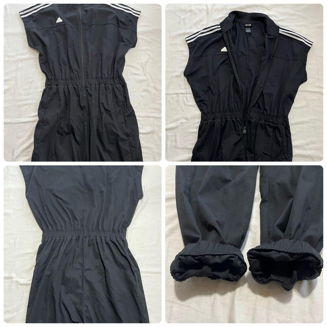 アディダス ジャンプスーツ 半袖 ブラック 黒 ロゴ オールインワン つなぎ