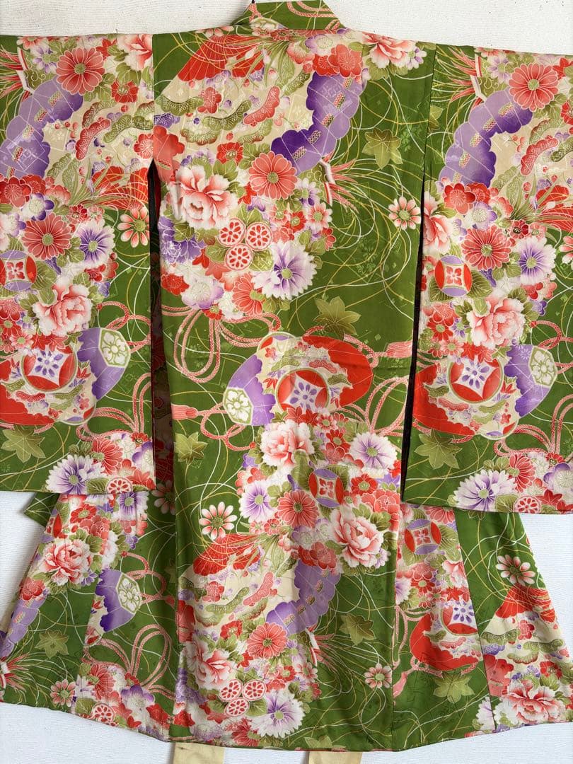 アンティーク　錦紗　子供着物　きみどり　身丈