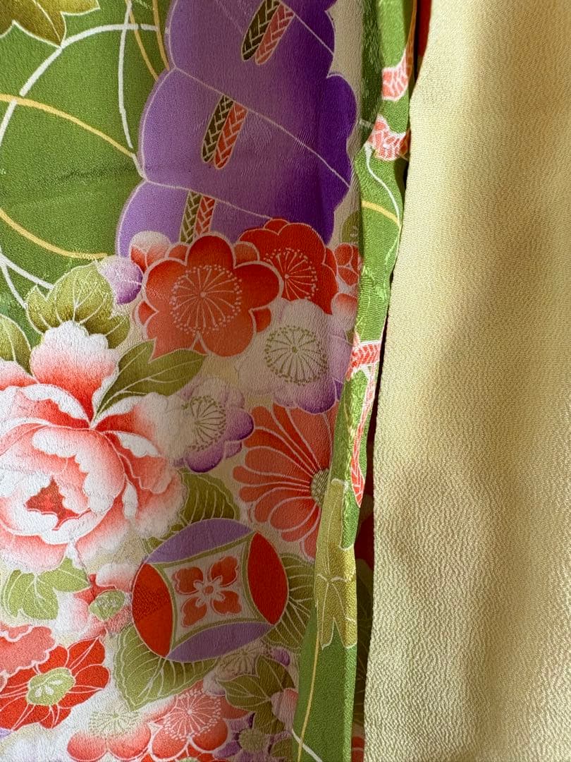 アンティーク　錦紗　子供着物　きみどり　身丈