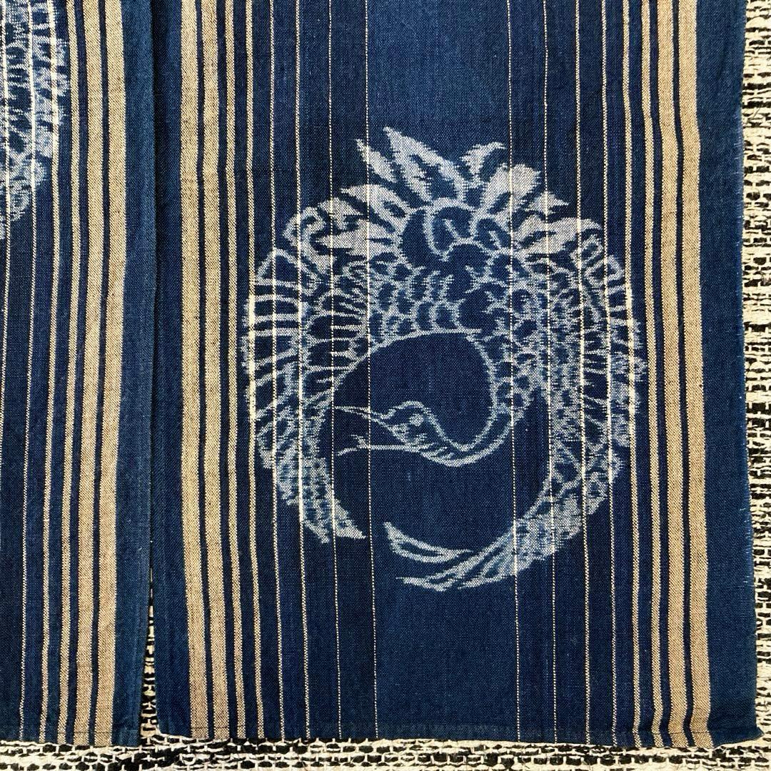 ◇最終価格　 ★希少　レトロな絣の暖簾　「弓浜絣」藍染　鶴