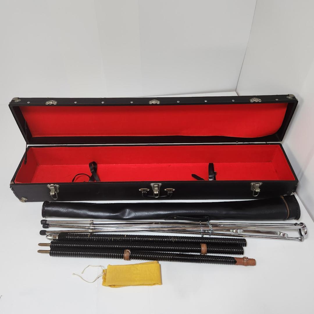 旗棒・旗用トランク・三脚　セット　黒塗千段巻棒・金ネジ式　中古品