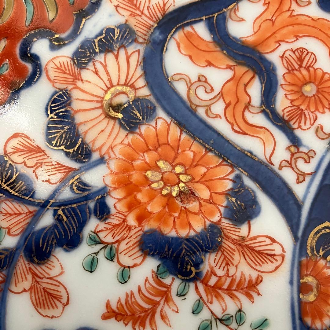 オールド香蘭社　色絵鮑型草花鳳凰図皿　明治　手書き　② アンティーク　古伊万里