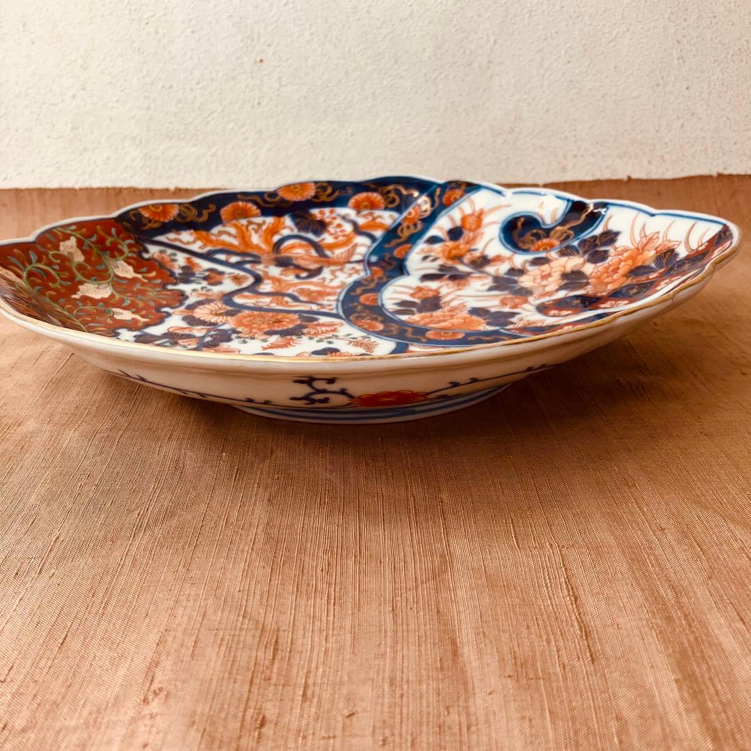 オールド香蘭社　色絵鮑型草花鳳凰図皿　明治　手書き　② アンティーク　古伊万里