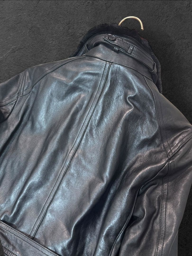 FD02 未使用級Lサイズバーバリーブラックレーベルレザートレンチコート 羊革