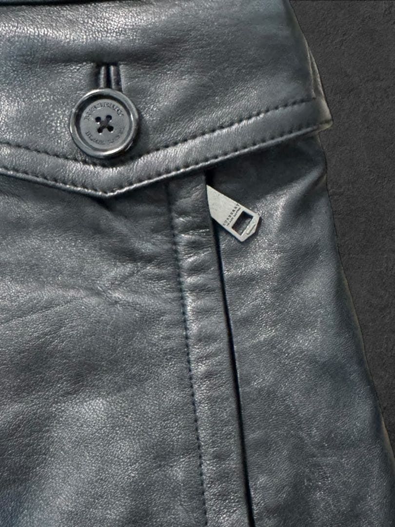 FD02 未使用級Lサイズバーバリーブラックレーベルレザートレンチコート 羊革