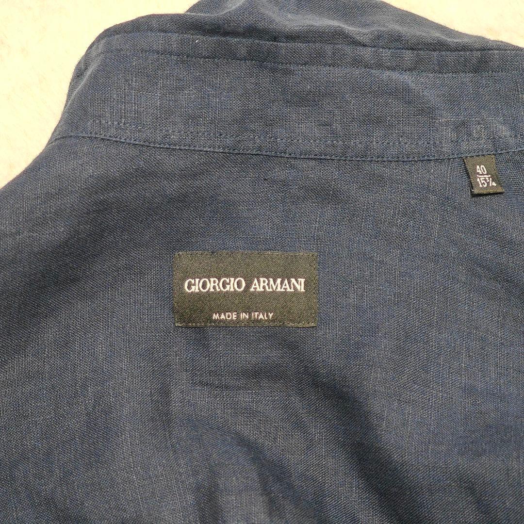 良品✨ ジョルジオアルマーニ リネン長袖シャツ　比翼・貝殻ボタン　ネイビー　40