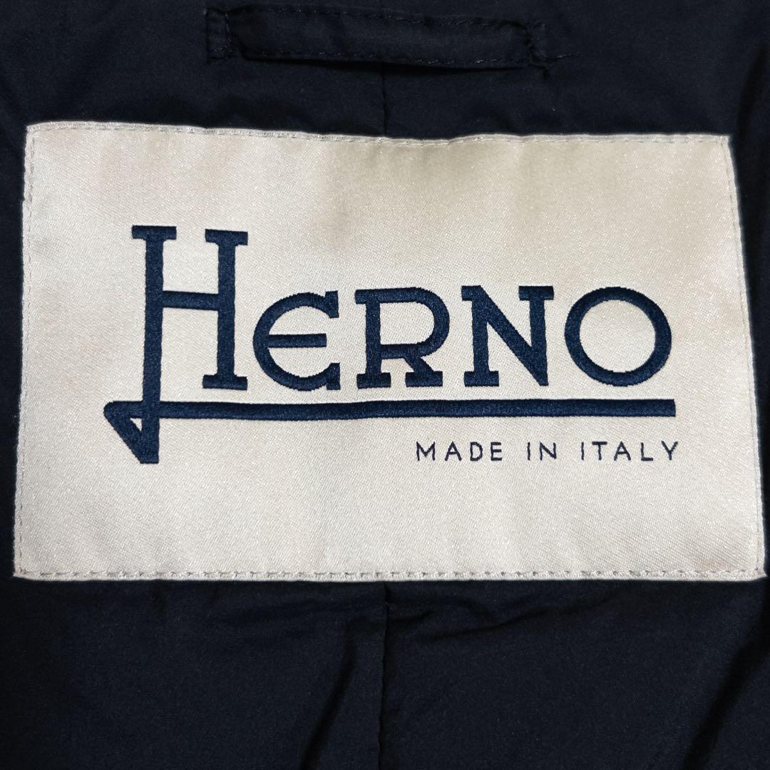 HERNO ノーカラーダウンコートモヘヤ シャギー 異素材 黒 40