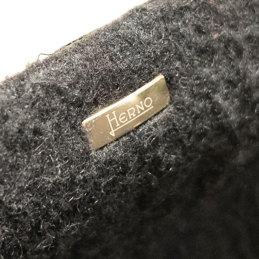 HERNO ノーカラーダウンコートモヘヤ シャギー 異素材 黒 40