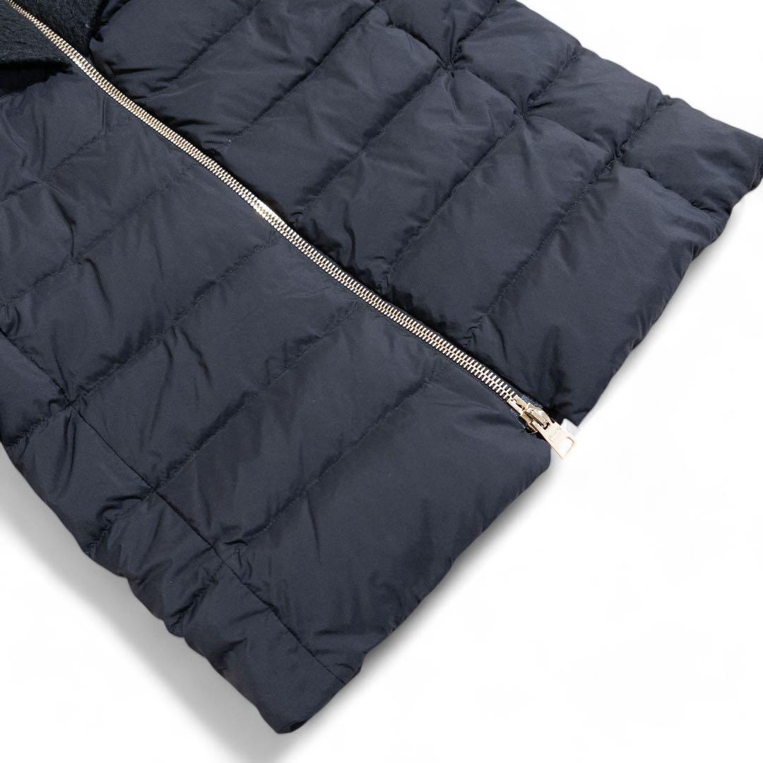 HERNO ノーカラーダウンコートモヘヤ シャギー 異素材 黒 40