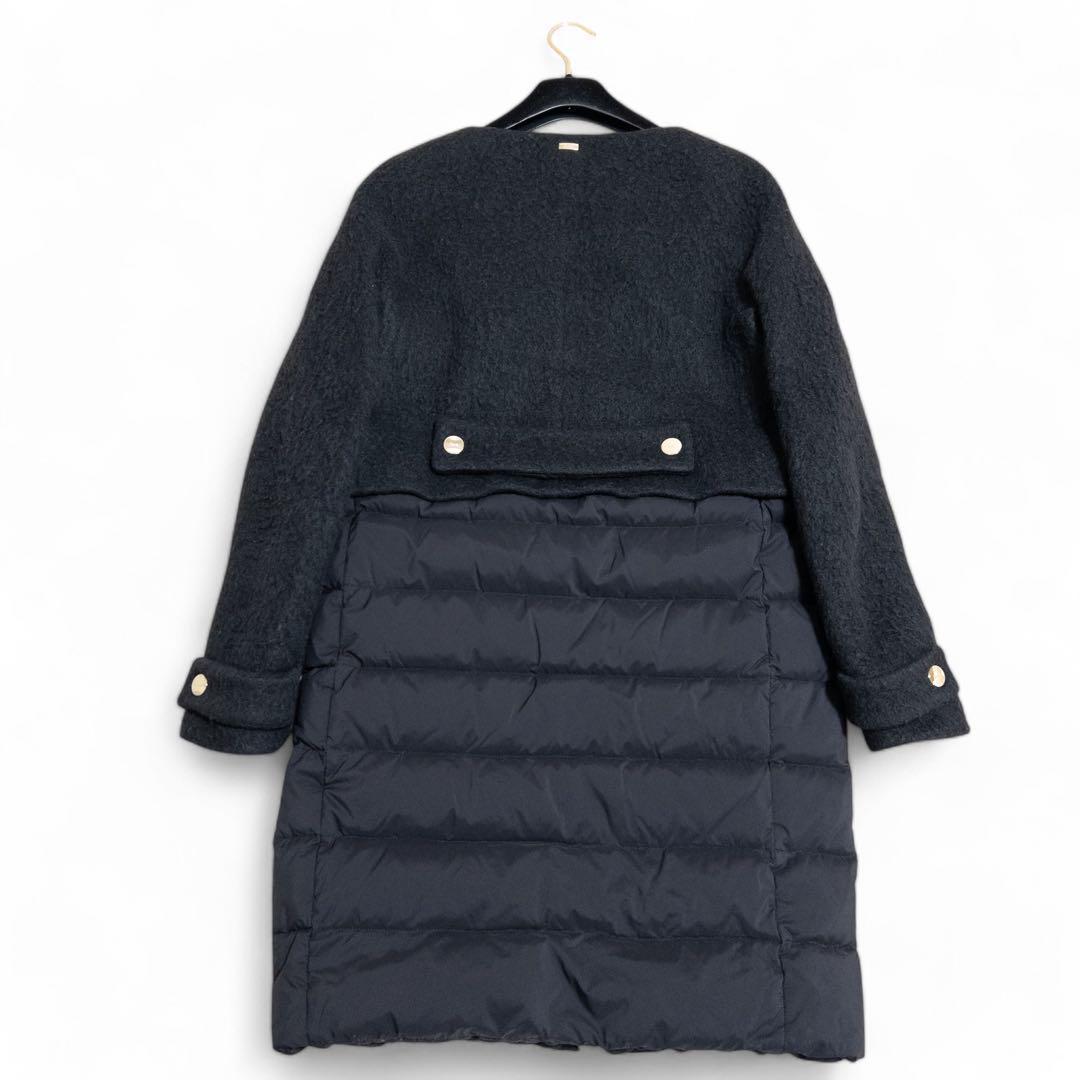 HERNO ノーカラーダウンコートモヘヤ シャギー 異素材 黒 40