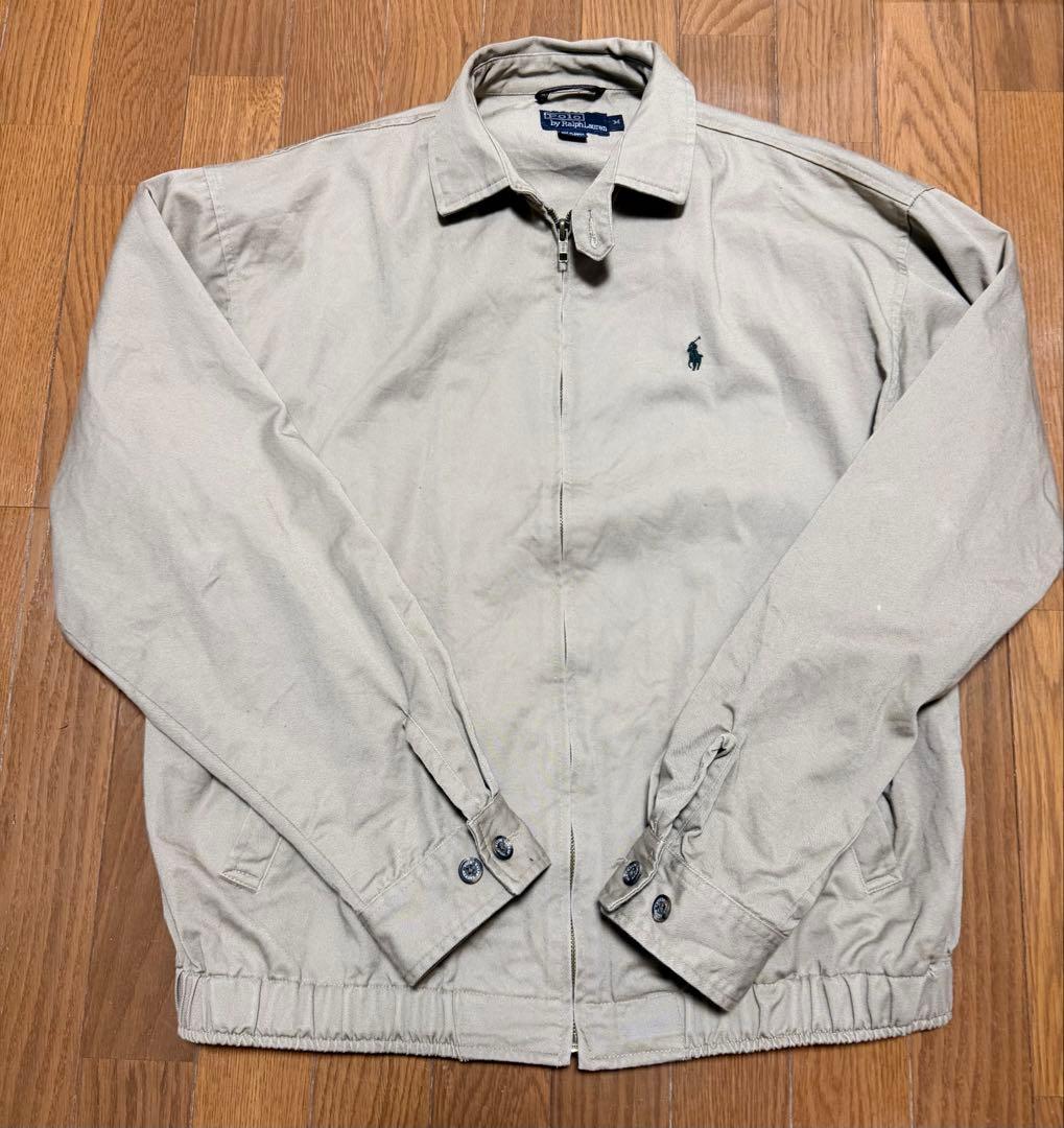 ポロラルフローレン スイングトップ ベージュ M 刺繍ロゴ 90s 古着