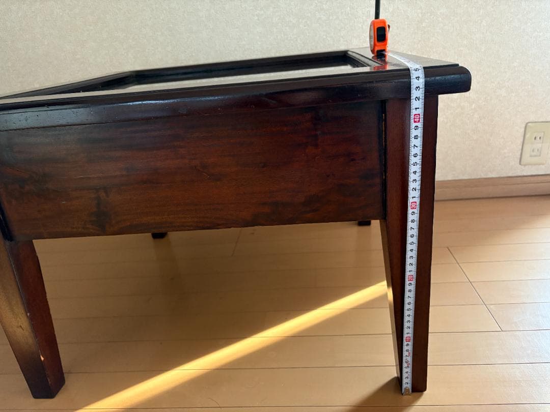 ローテーブル ダークブラウン 木製 正方形 ガラス天板 アジアンアンティーク