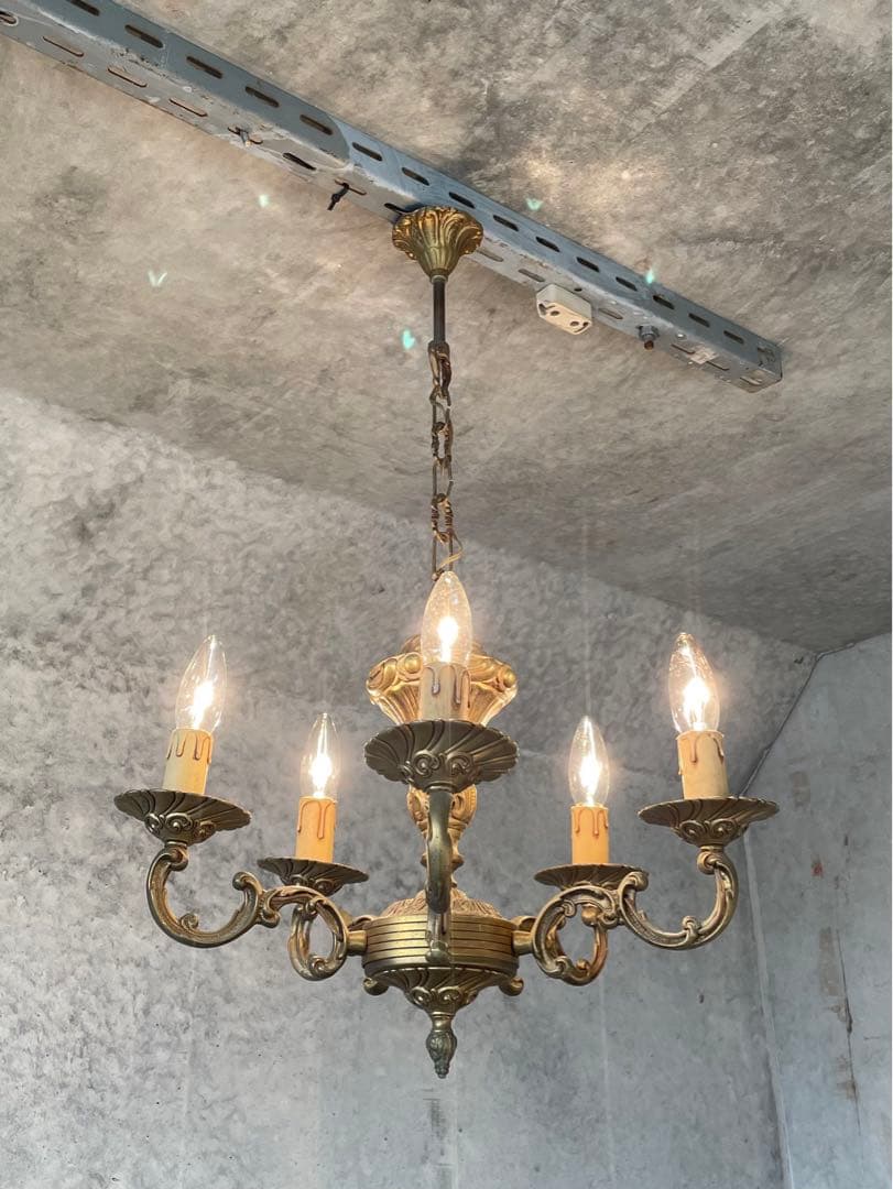 5-11.フランス アンティーク シャンデリア 5灯 キャンドル ブロンズ
