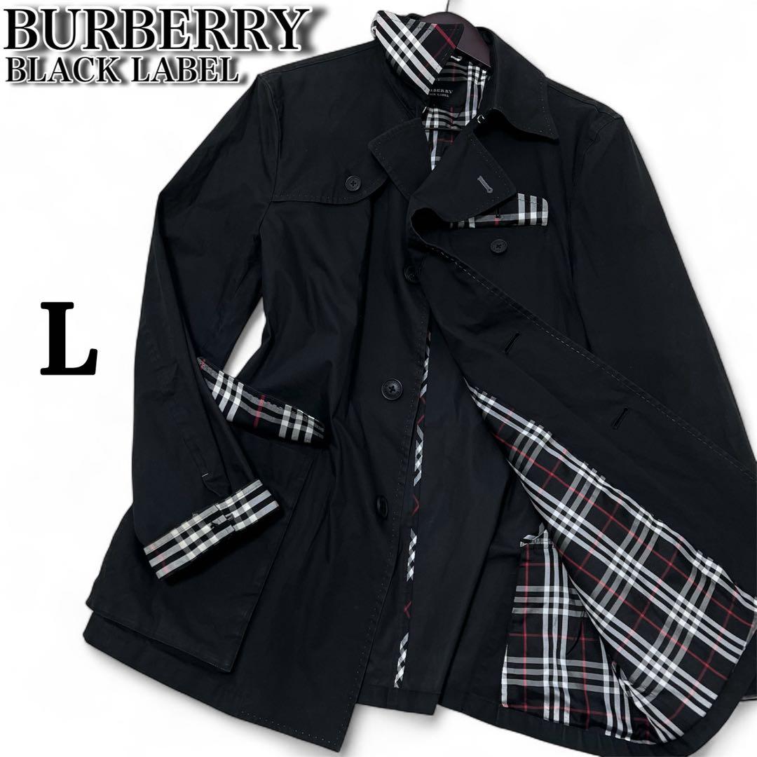 【oda】バーバリーブラックレーベル✨️トレンチコート　ノバチェック　黒　Ｌ
