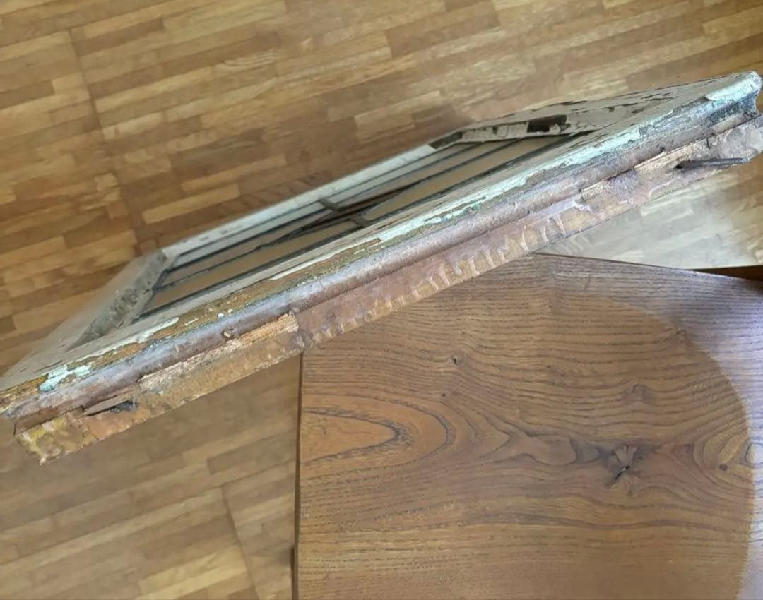 【最終価格】ステンドグラス ダイヤモンド型　窓枠 アンティーク　シャビーシック