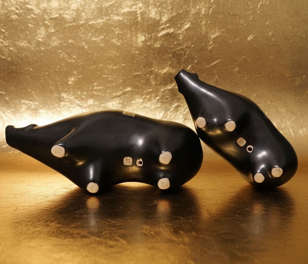 希少 Sotaro Saegusa 黒陶 陶器製 干支 置物 2点セット