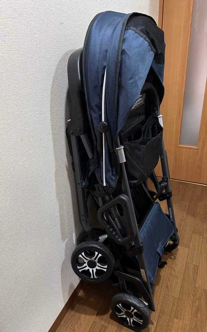 KATOJI ネイビー ベビーカー2人乗り　背もたれシート付き
