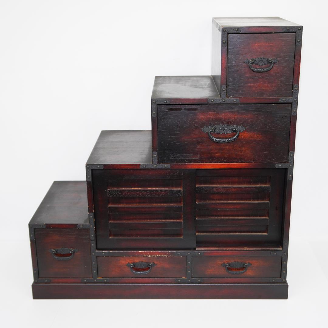 階段 箪笥 コンパクト アンティーク 桐 ミニ タンス 飾り棚