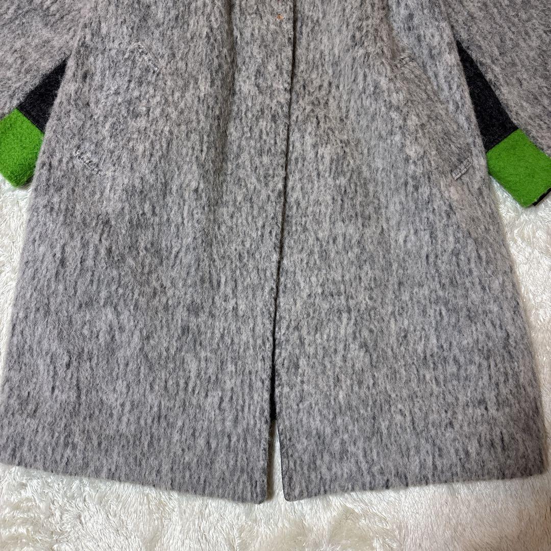 美品＊Eimee Law マーブルシャギーロングコート　ノーカラー　グレー