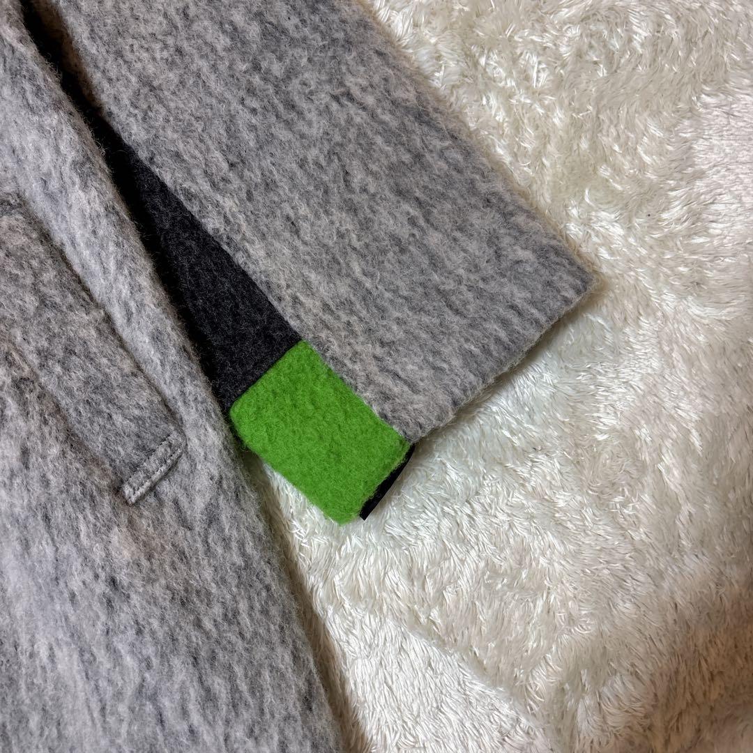 美品＊Eimee Law マーブルシャギーロングコート　ノーカラー　グレー