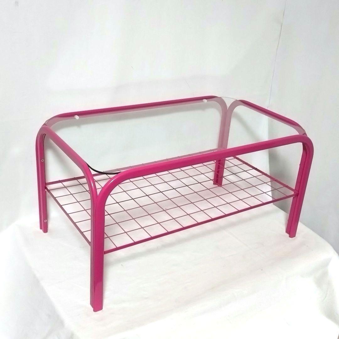 美品　レトロポップ　ガラステーブル　ピンク　センターテーブル　ローテーブル