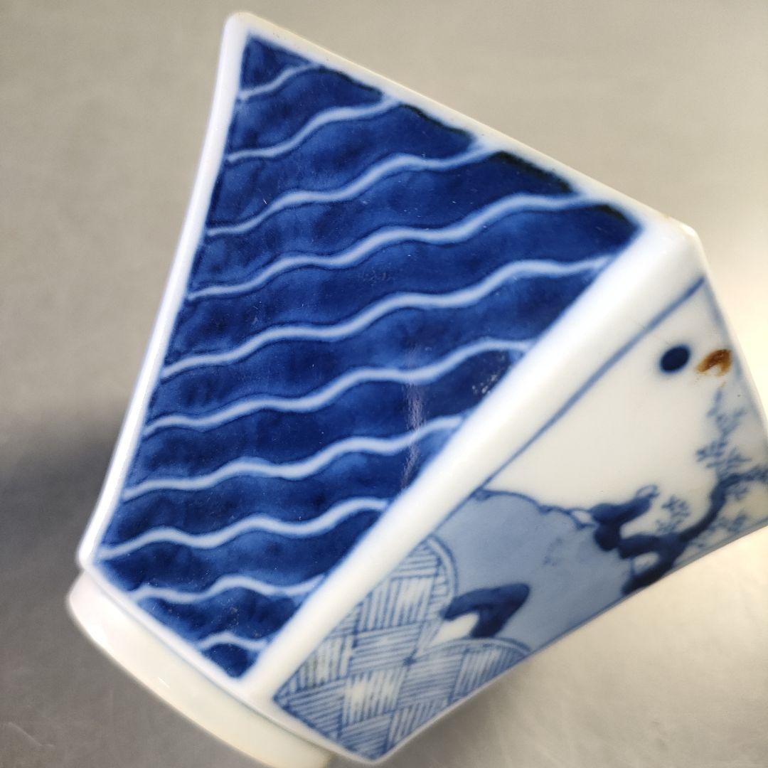 A1283-2/在銘/古伊万里波紋人物図六角小鉢15客/銘々皿/飾鉢/懐石道具/