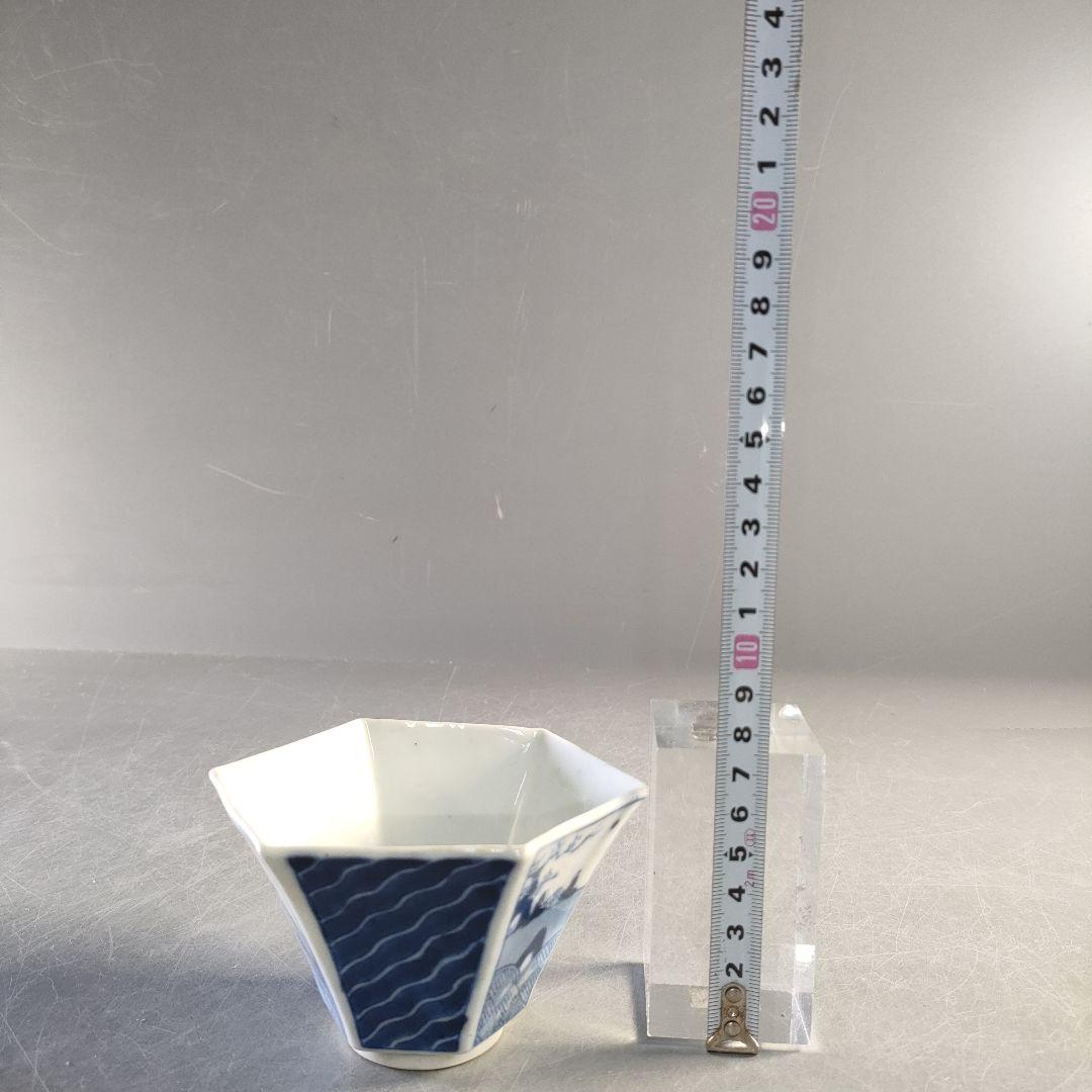 A1283-2/在銘/古伊万里波紋人物図六角小鉢15客/銘々皿/飾鉢/懐石道具/