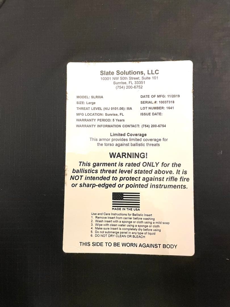 米軍放出品　L ソフトアーマープレート NIJ IIIA Large S31