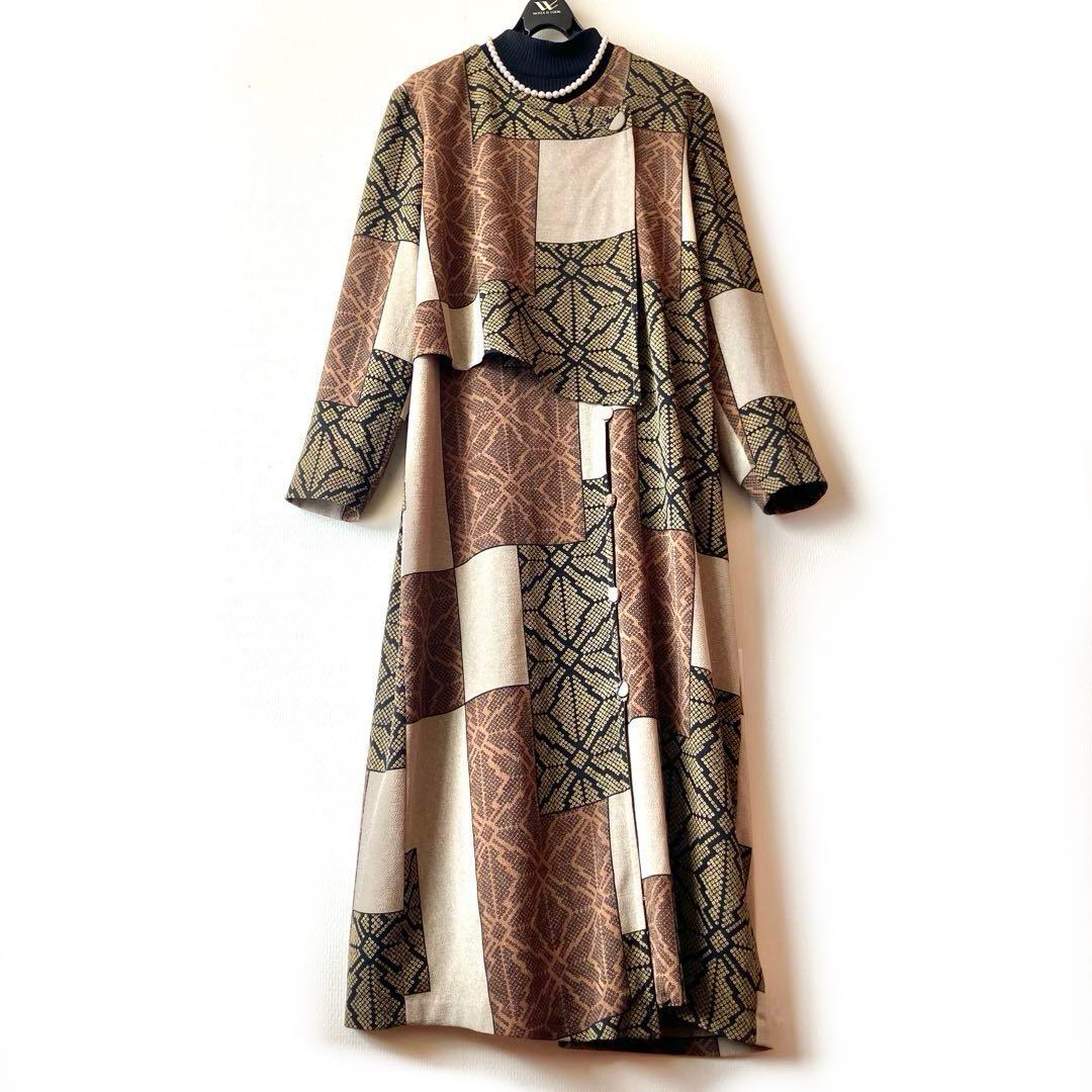 詩仙堂 ちりめんアシメントリーロングコート絞り柄 麻の葉紋様 前開きワンピース