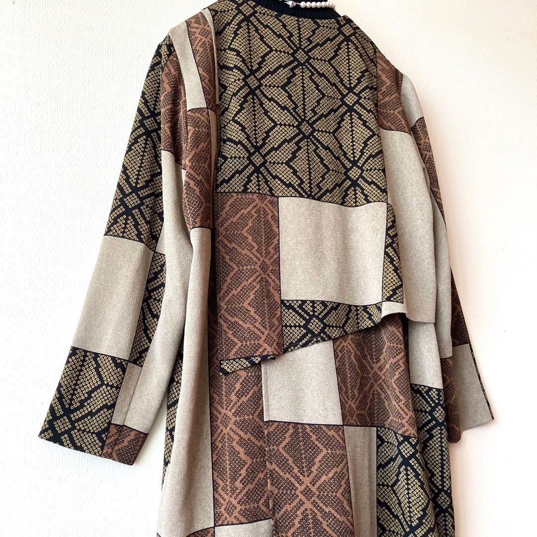 詩仙堂 ちりめんアシメントリーロングコート絞り柄 麻の葉紋様 前開きワンピース