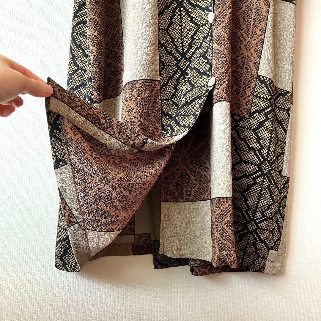 詩仙堂 ちりめんアシメントリーロングコート絞り柄 麻の葉紋様 前開きワンピース