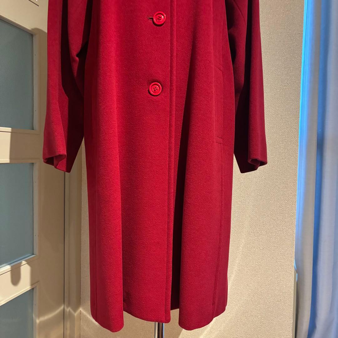 美品 アクアスキュータム 赤 毛100% 上質 ボタン付き ロングコート