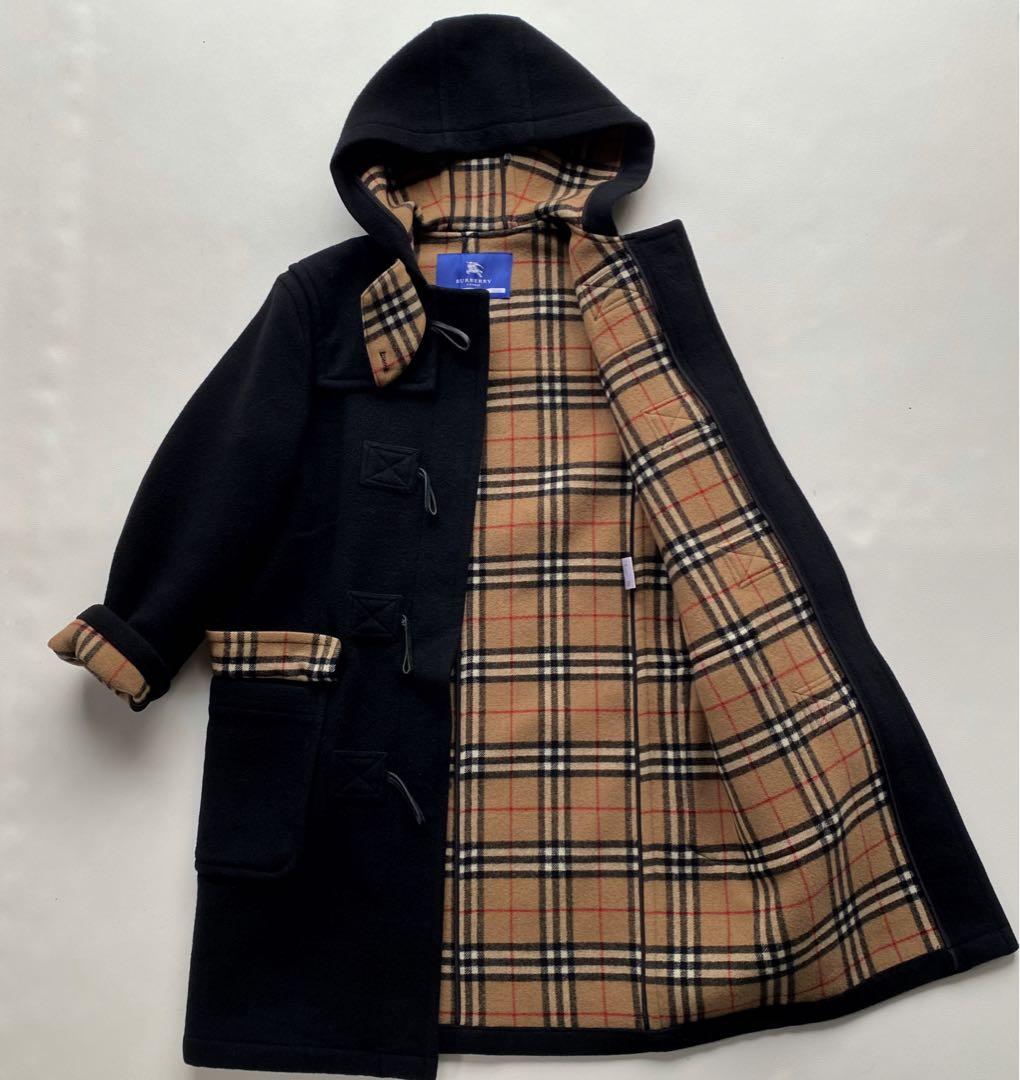 【裏地総チェック】バーバリーブルーレーベル ダッフルコート 黒　メルトンウール