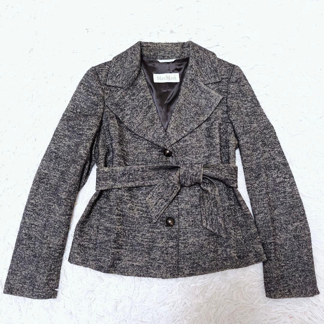 【美品】MaxMara マックスマーラ カシミヤ混 ベルテッド ショートコート