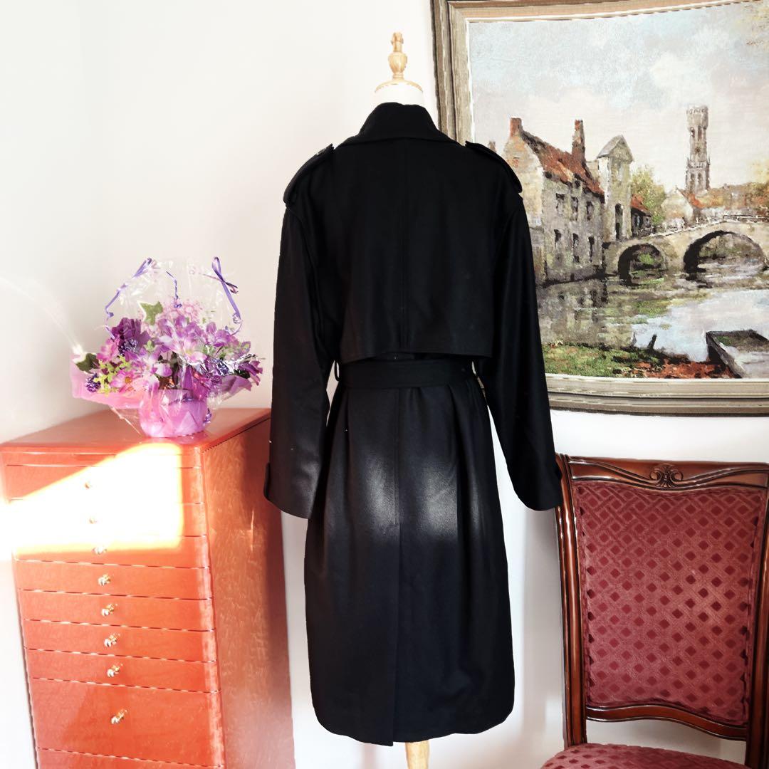 美品　サンローラン パリ カシミアブレンド ロング　トレンチ　コート ブラック