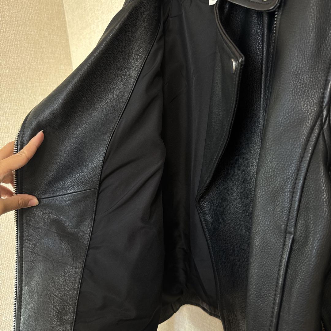 【】レザーライダースジャケット 牛革100% カジュアル ブラック S