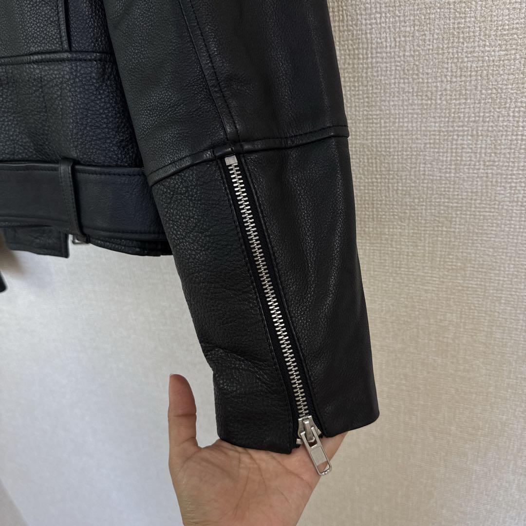 【】レザーライダースジャケット 牛革100% カジュアル ブラック S