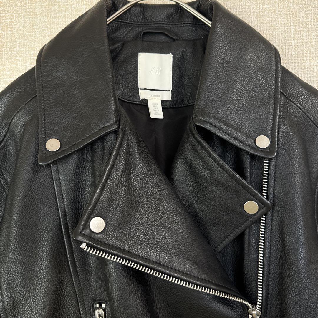 【】レザーライダースジャケット 牛革100% カジュアル ブラック S