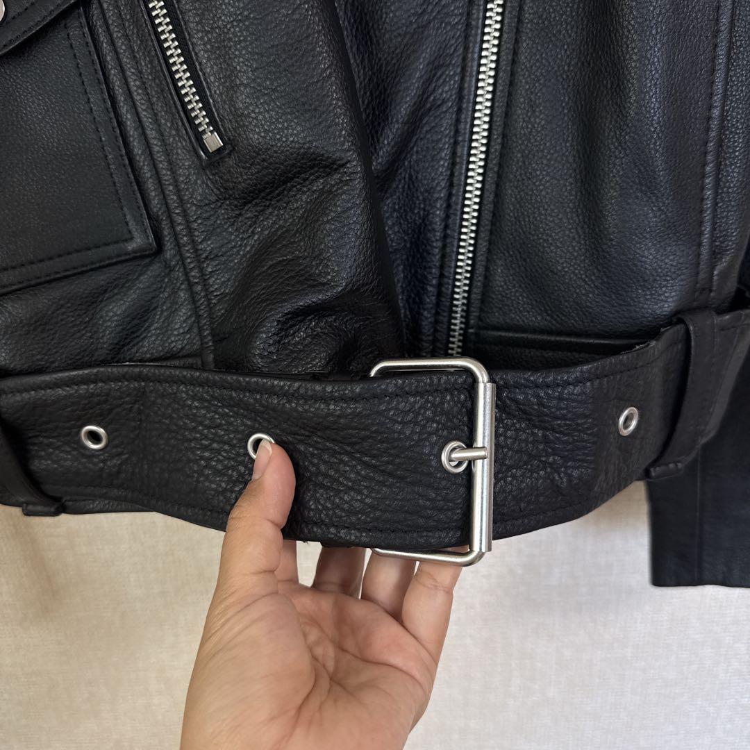 【】レザーライダースジャケット 牛革100% カジュアル ブラック S