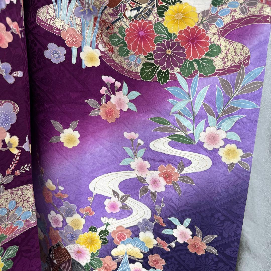 振袖フルセット　丸昌　地紋　金彩　金駒刺繍　成人式　白レースつけ袖付　正絹