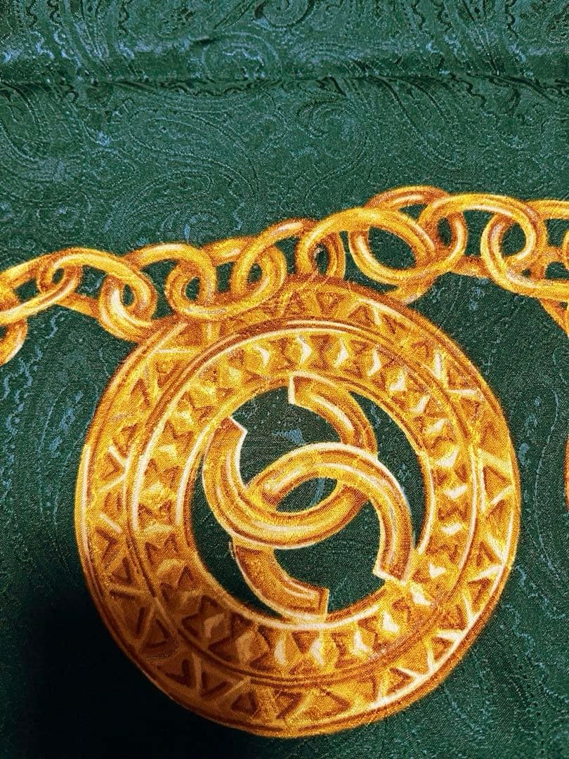 CHANEL シャネル ダークグリーン シルクスカーフ ヴィンテージ