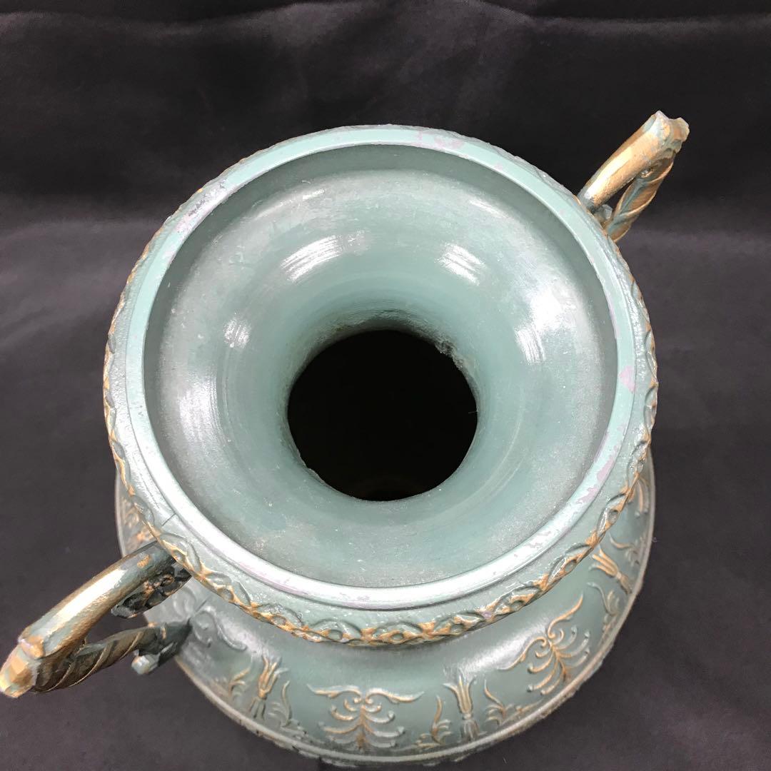 【USED】ブロンズ　金属　花瓶　フレンチヌーボー　青磁色