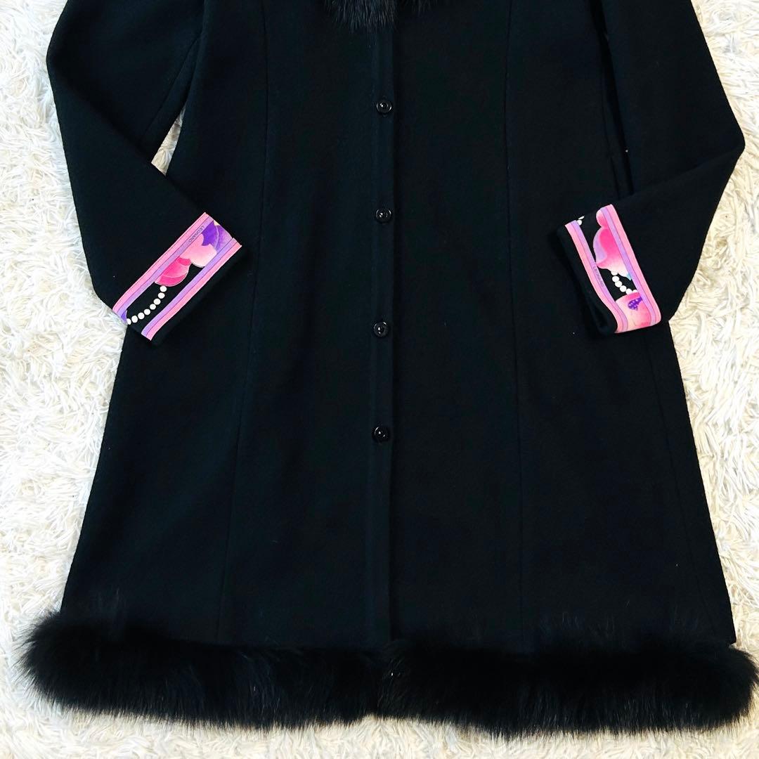 レオナール LEONARD ロングコート 裾ファー 襟ファー フォックスファー